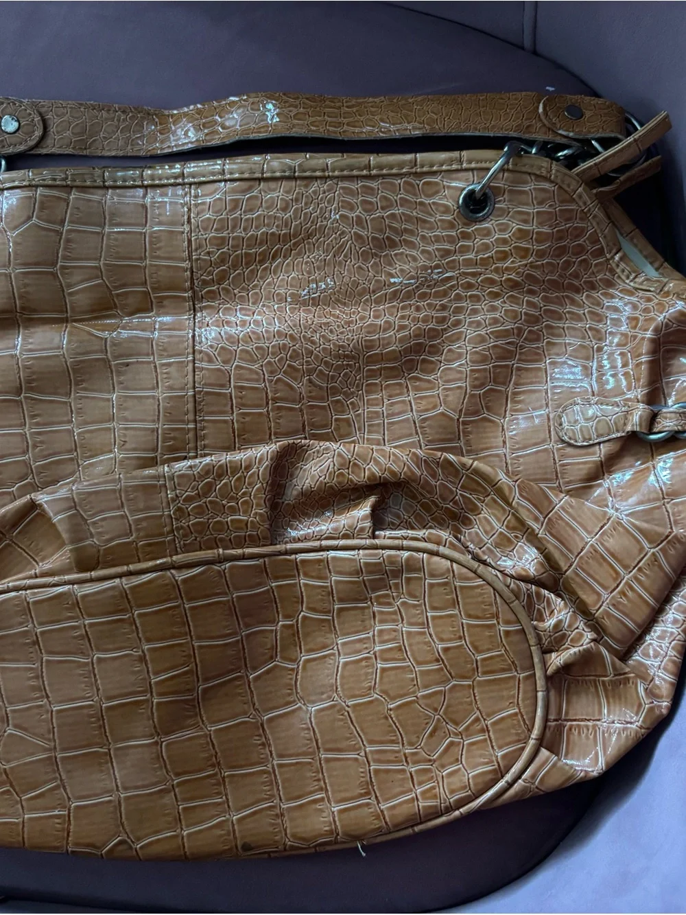 Beverly Hills Polo Club Croc-Embossed Tan Shoulder Tote